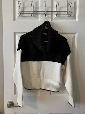 Topshop Black and White Colorblock Cowl Neck Sweater
